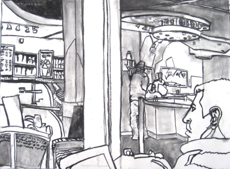 After Work #3 Starbucks Astor Place;
Willow Charcoal/Paper, 2014;
18 x 24 in. After Work #3 Starbucks Astor Place;
Willow Charcoal/Paper, 2014;
18 x 24 in.